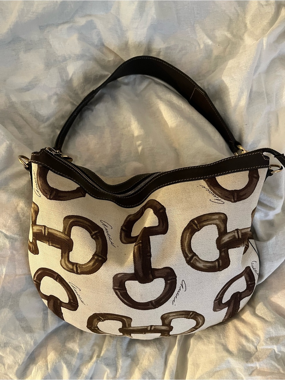 Gucci Canvas Hobo Bag with Bamboo Horsebit Print